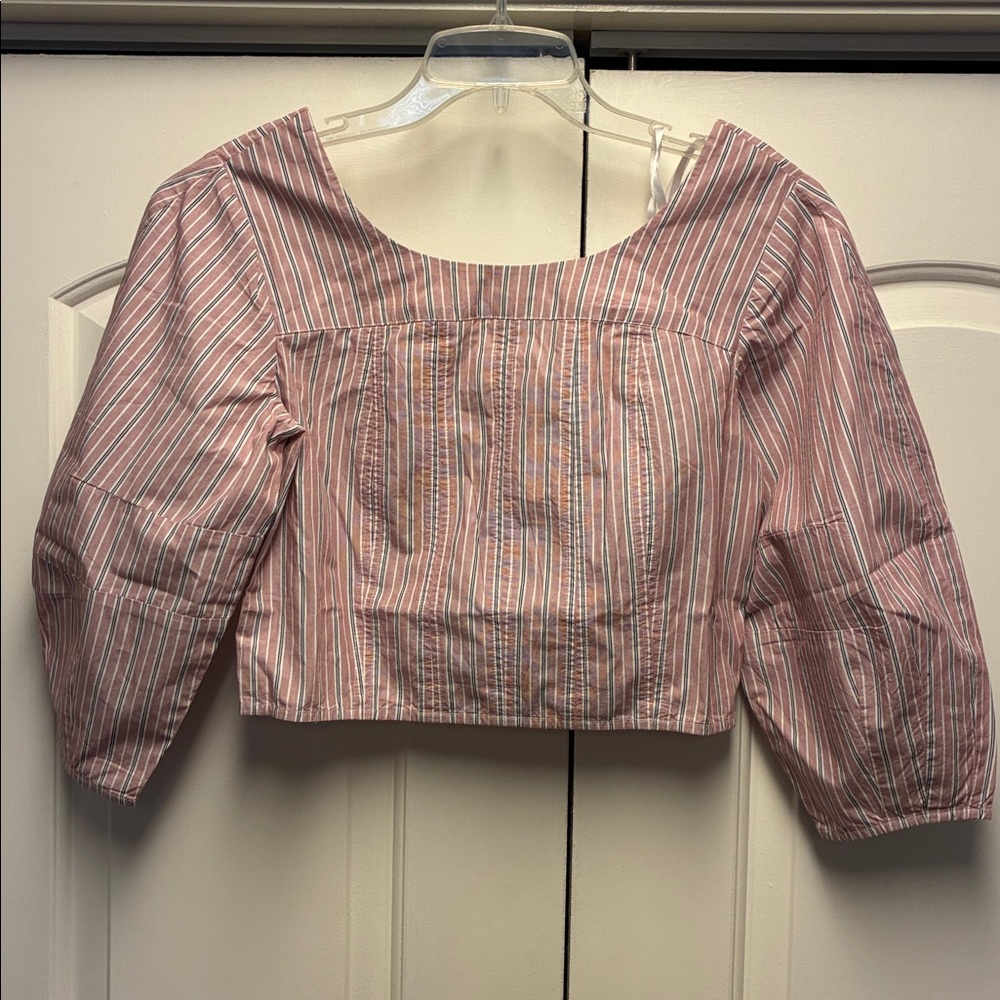 LOFT Striped Crop Blouse